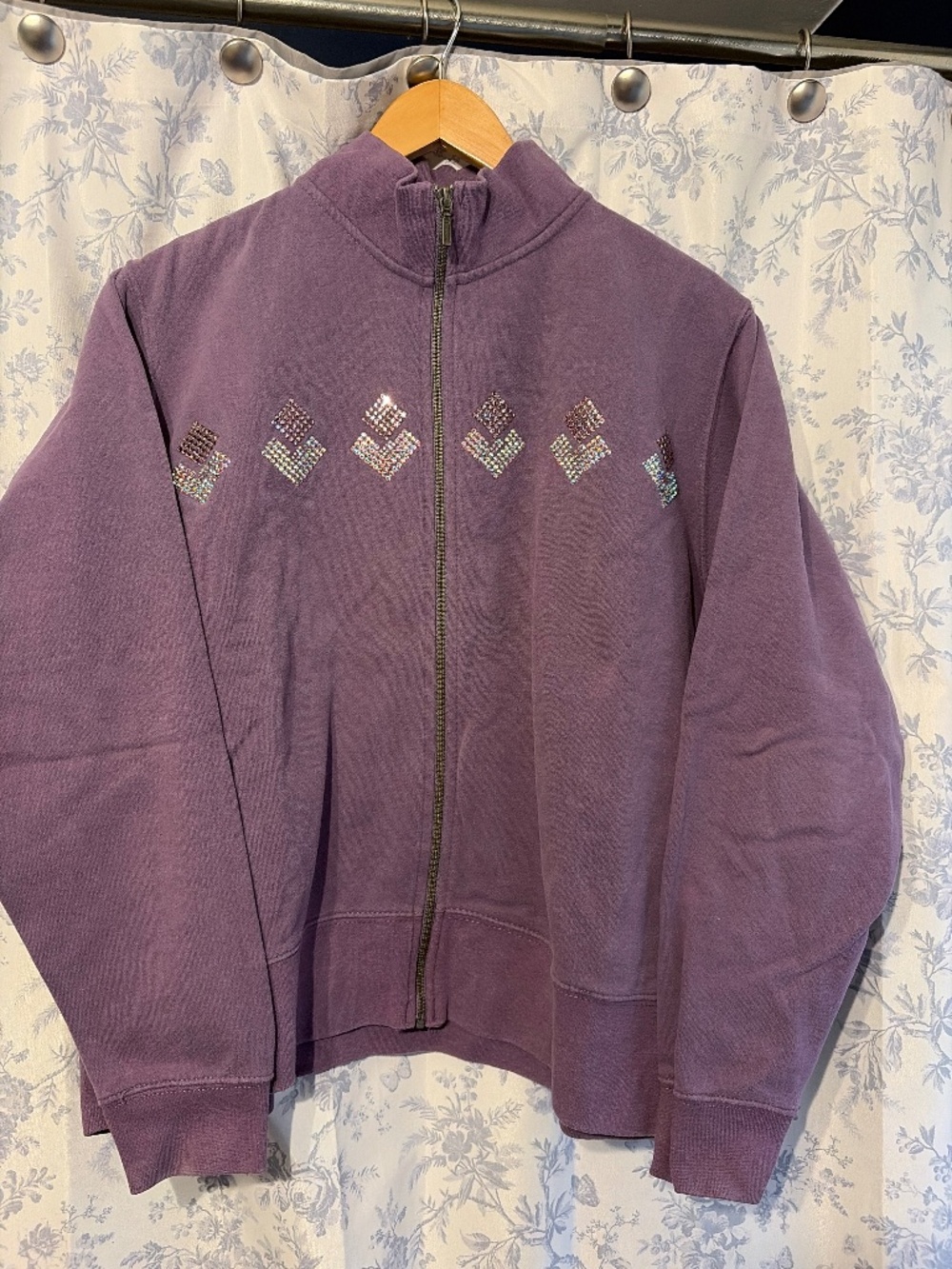 Size large sweatshirt zip up with Swarovski crystals